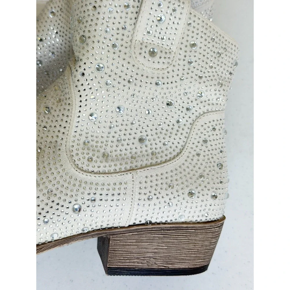 Very G Women's Cowboy Boots Size 11 White Rhinestone Western Cowgirl Booties